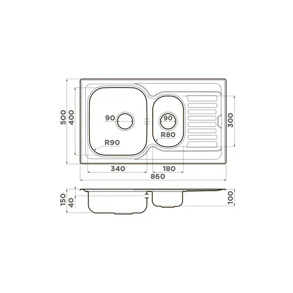 КУХОННАЯ МОЙКА OMOIKIRI KASHIOGAWA 86-2-IN НЕРЖ.СТАЛЬ/НЕРЖАВЕЮЩАЯ СТАЛЬ