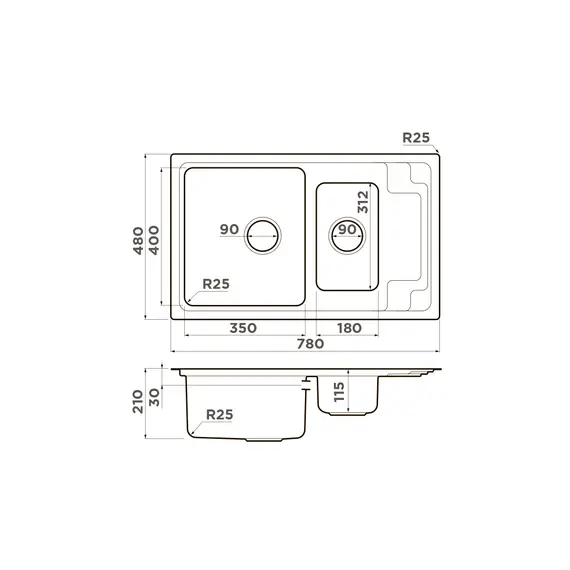 КУХОННАЯ МОЙКА OMOIKIRI MIZU 78-2-IN НЕРЖ.СТАЛЬ/НЕРЖАВЕЮЩАЯ СТАЛЬ