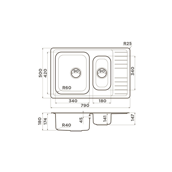 КУХОННАЯ МОЙКА OMOIKIRI SAGAMI 79-2-IN НЕРЖ.СТАЛЬ/НЕРЖАВЕЮЩАЯ СТАЛЬ