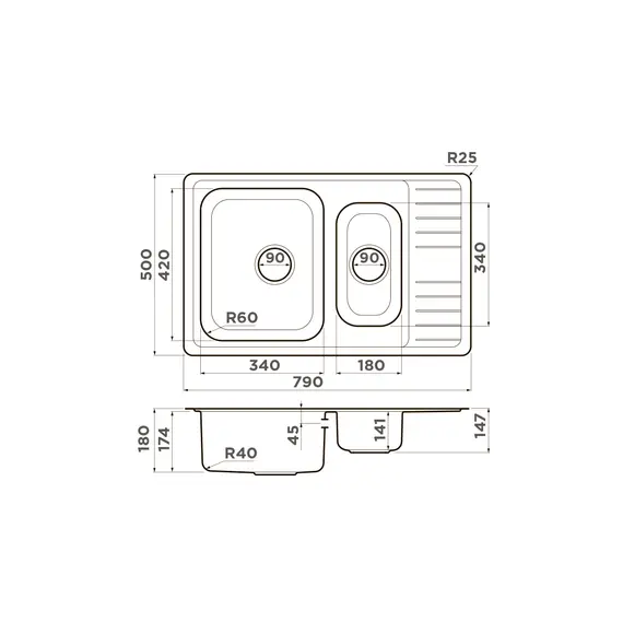 КУХОННАЯ МОЙКА OMOIKIRI SAGAMI 79-2-IN НЕРЖ.СТАЛЬ/НЕРЖАВЕЮЩАЯ СТАЛЬ