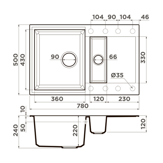 КУХОННАЯ МОЙКА OMOIKIRI SAKAIME 78-2-BE TETOGRANIT/ВАНИЛЬ