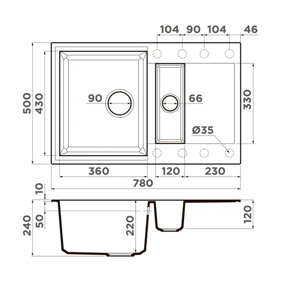 КУХОННАЯ МОЙКА OMOIKIRI SAKAIME 78-2-CH TETOGRANIT/ШАМПАНЬ