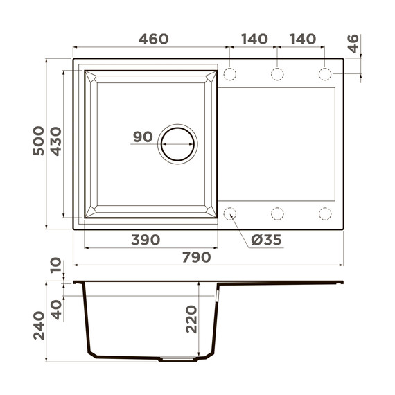 КУХОННАЯ МОЙКА OMOIKIRI SAKAIME 79-PL TETOGRANIT/ПЛАТИНА