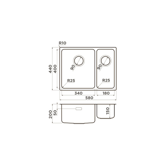 КУХОННАЯ МОЙКА OMOIKIRI TADZAVA 58-2-U/I-IN-L НЕРЖ.СТАЛЬ/НЕРЖАВЕЮЩАЯ СТАЛЬ