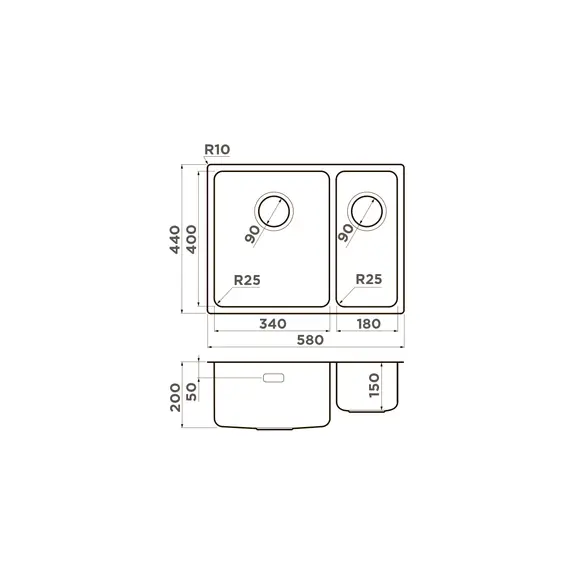 КУХОННАЯ МОЙКА OMOIKIRI TADZAVA 58-2-U/I-IN-L НЕРЖ.СТАЛЬ/НЕРЖАВЕЮЩАЯ СТАЛЬ