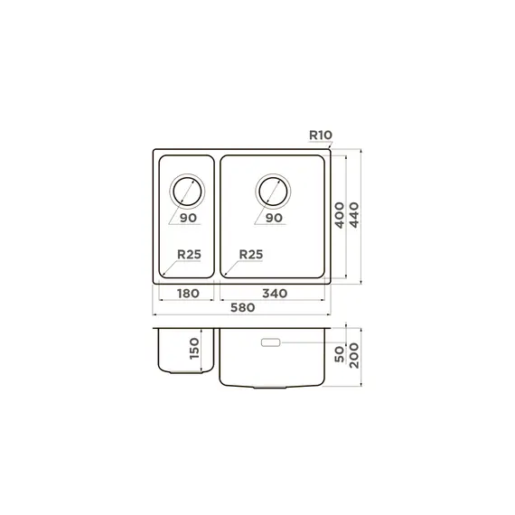 КУХОННАЯ МОЙКА OMOIKIRI TADZAVA 58-2-U/I-IN-R НЕРЖ.СТАЛЬ/НЕРЖАВЕЮЩАЯ СТАЛЬ