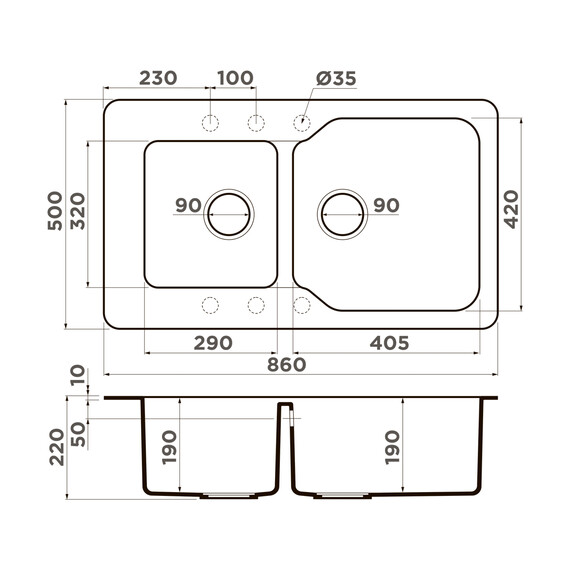 КУХОННАЯ МОЙКА OMOIKIRI MARU 86-2-EV TETOGRANIT/ЭВЕРЕСТ