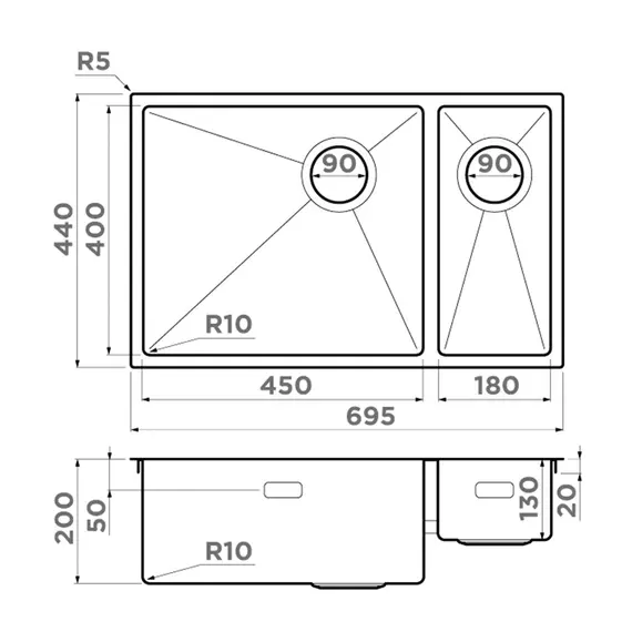КУХОННАЯ МОЙКА OMOIKIRI TAKI 69-2-U/IF-IN-L  SIDE НЕРЖ.СТАЛЬ/НЕРЖАВЕЮЩАЯ СТАЛЬ