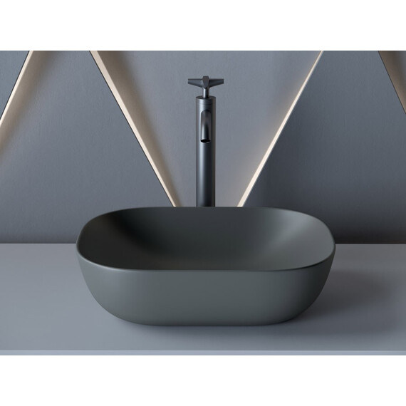 УМЫВАЛЬНИК ЧАША НАКЛАДНАЯ ПРЯМОУГОЛЬНАЯ CERAMICA NOVA ELEMENT 455X325X135 ММ ТЕМНЫЙ АНТРАЦИТ МАТОВЫЙ