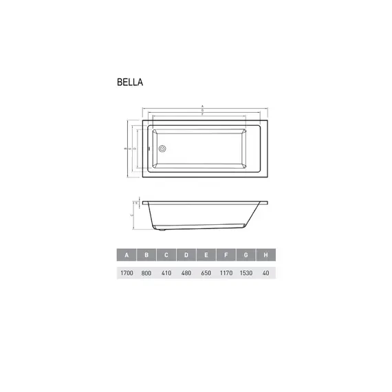 ВАННА АКРИЛОВАЯ RELISAN BELLA 170Х80