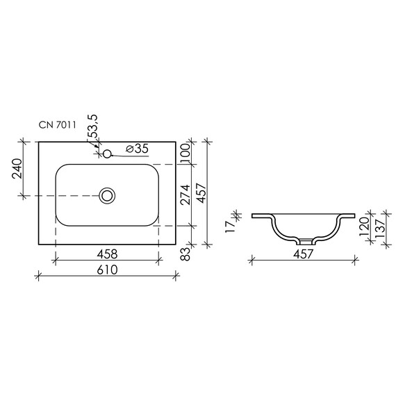 УМЫВАЛЬНИК НАКЛАДНОЙ ПРЯМОУГОЛЬНЫЙ CERAMICA NOVA ELEMENT 610X457X137 ММ