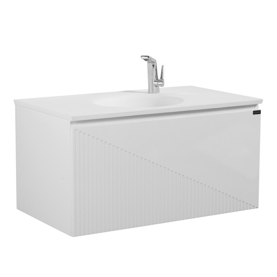 ТУМБА С РАКОВИНОЙ BLACK & WHITE U918.900-2 GLOSSY WHITE, BLUM НАПРАВЛЯЮЩИЕ И КВАРЦЕВАЯ РАКОВИНА 90X52X45