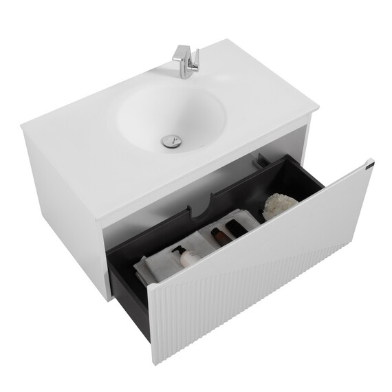 ТУМБА С РАКОВИНОЙ BLACK & WHITE U918.900-2 GLOSSY WHITE, BLUM НАПРАВЛЯЮЩИЕ И КВАРЦЕВАЯ РАКОВИНА 90X52X45