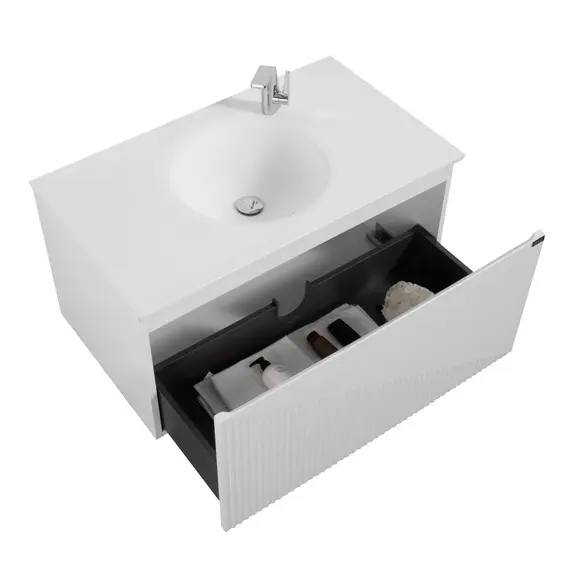 ТУМБА С РАКОВИНОЙ BLACK & WHITE U918.900-2 GLOSSY WHITE, BLUM НАПРАВЛЯЮЩИЕ И КВАРЦЕВАЯ РАКОВИНА 90X52X45