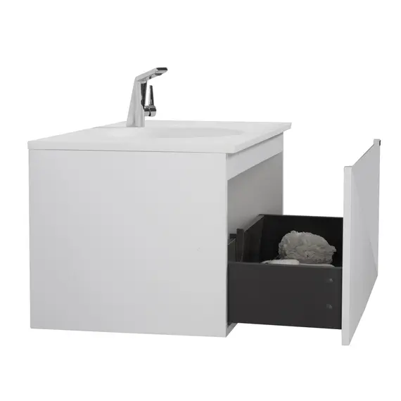 ТУМБА С РАКОВИНОЙ BLACK & WHITE U918.900-2 GLOSSY WHITE, BLUM НАПРАВЛЯЮЩИЕ И КВАРЦЕВАЯ РАКОВИНА 90X52X45