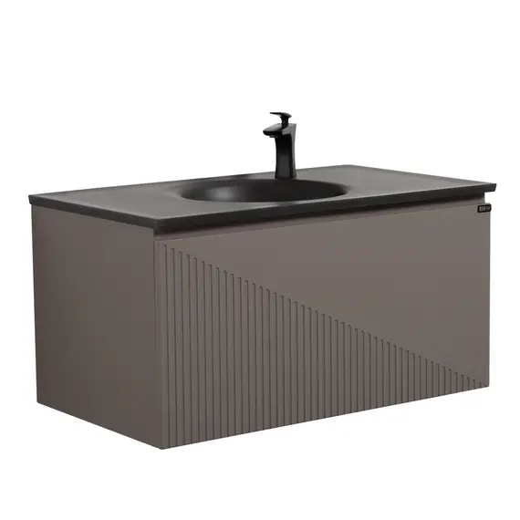 ТУМБА С РАКОВИНОЙ BLACK & WHITE U918.900-3 MISTY GREY, BLUM НАПРАВЛЯЮЩИЕ И КВАРЦЕВАЯ РАКОВИНА 90X52X45