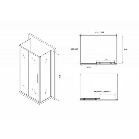 ДУШЕВОЙ УГОЛОК ABBER SCHWARZER DIAMANT AG30150BH-S90B-S90B