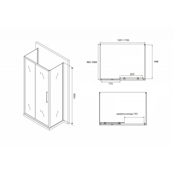 ДУШЕВОЙ УГОЛОК ABBER SCHWARZER DIAMANT AG30170BH-S100B-S100B