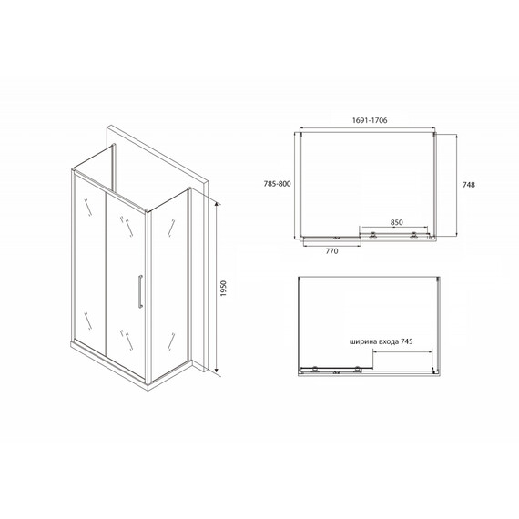 ДУШЕВОЙ УГОЛОК ABBER SCHWARZER DIAMANT AG30170BH-S80B-S80B