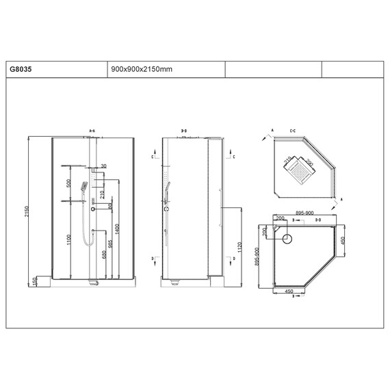 ДУШЕВАЯ КАБИНА B&W G8035 90Х90Х214