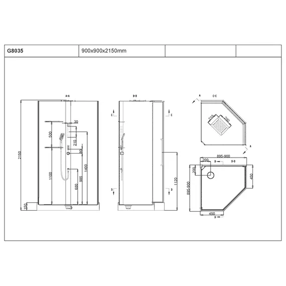 ДУШЕВАЯ КАБИНА B&W G8035 90Х90Х214