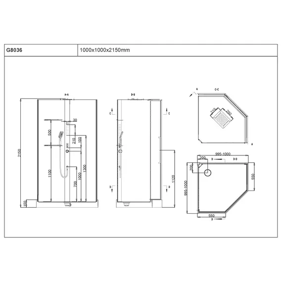 ДУШЕВАЯ КАБИНА B&W G8036 100Х100Х214