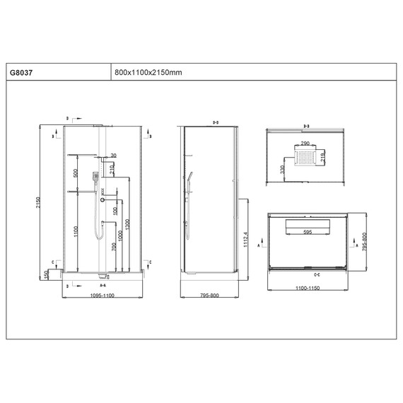 ДУШЕВАЯ КАБИНА B&W G8037 80Х110Х214