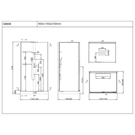 ДУШЕВАЯ КАБИНА B&W G8038 90Х115Х214