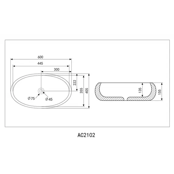 РАКОВИНА НАКЛАДНАЯ ABBER BEQUEM AC2102 БЕЛАЯ