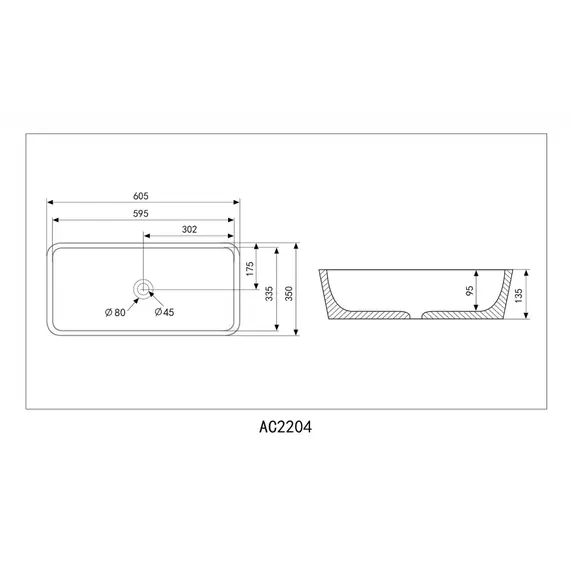 РАКОВИНА НАКЛАДНАЯ ABBER RECHTECK AC2204 БЕЛАЯ