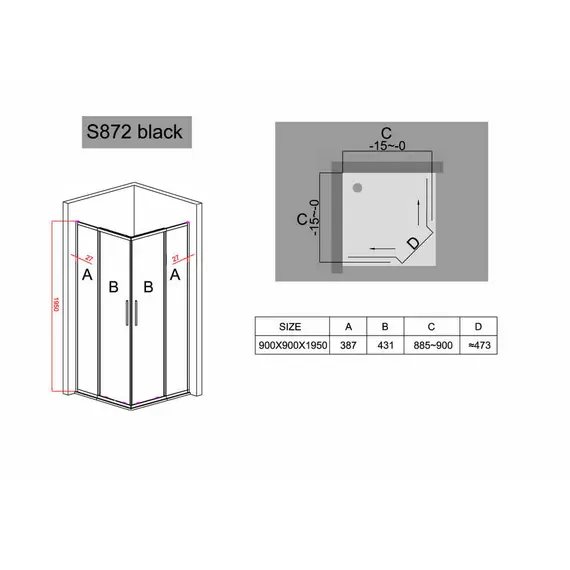 ДУШЕВОЙ УГОЛОК BLACK & WHITE STELLAR WIND S872 BLACK 100X100X195