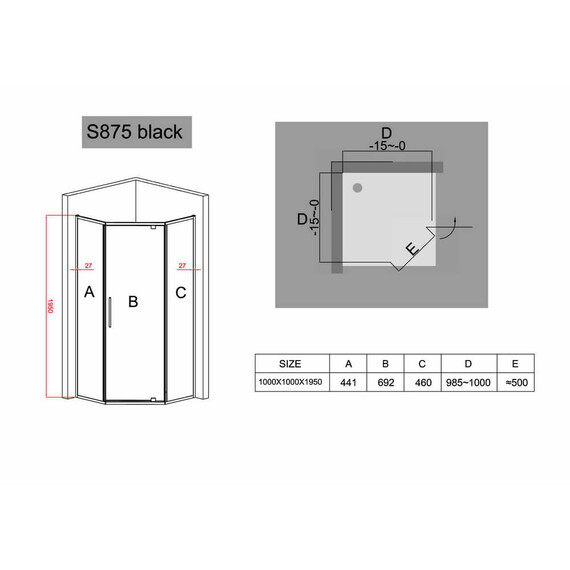 ДУШЕВОЙ УГОЛОК BLACK & WHITE STELLAR WIND S875 BLACK 100X100X195