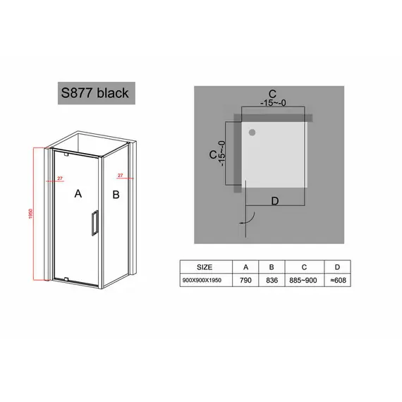 ДУШЕВОЙ УГОЛОК BLACK & WHITE STELLAR WIND S877 BLACK 100X100X195