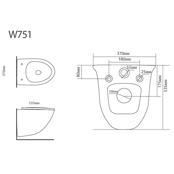 ПОДВЕСНОЙ УНИТАЗ BLACK & WHITE W-751 RIMLESS 53X37.5X38