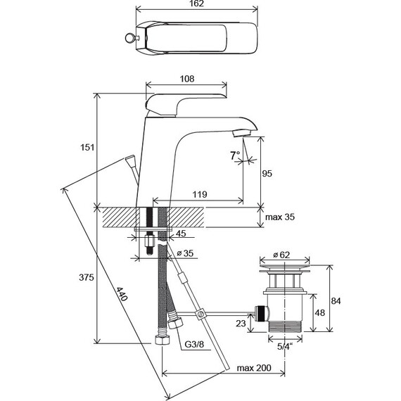 СМЕСИТЕЛЬ ДЛЯ УМЫВАЛЬНИКА С ДОННЫМ КЛАПАНОМ RAVAK FL 013.00