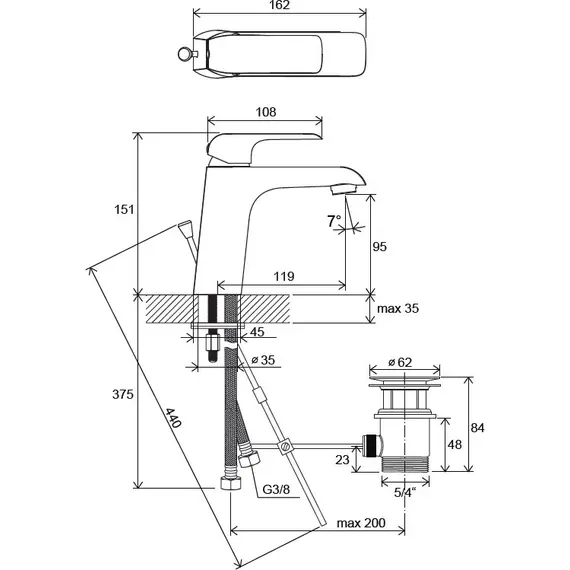 СМЕСИТЕЛЬ ДЛЯ УМЫВАЛЬНИКА С ДОННЫМ КЛАПАНОМ RAVAK FL 013.00