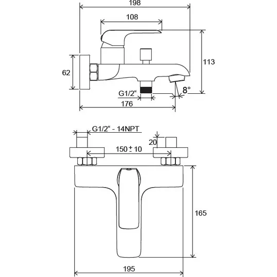СМЕСИТЕЛЬ ДЛЯ ВАННЫ RAVAK FL 022.00/150 150 ММ