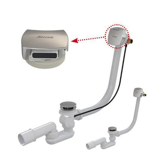 СТОЧНЫЙ КОМПЛЕКТ ДЛЯ ВАННЫ С ЗАПОЛНЕНИЕМ И ПЕРЕЛИВОМ RAVAK "КЛИК-КЛАК" КВАДРАТНЫЙ 800 ММ