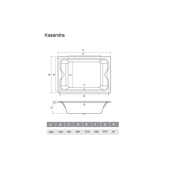 ВАННА АКРИЛОВАЯ VAYER KASANDRA 195Х135