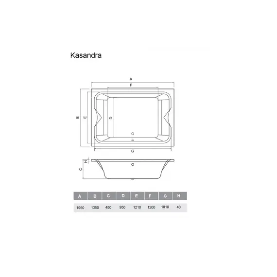ВАННА АКРИЛОВАЯ VAYER KASANDRA 195Х135