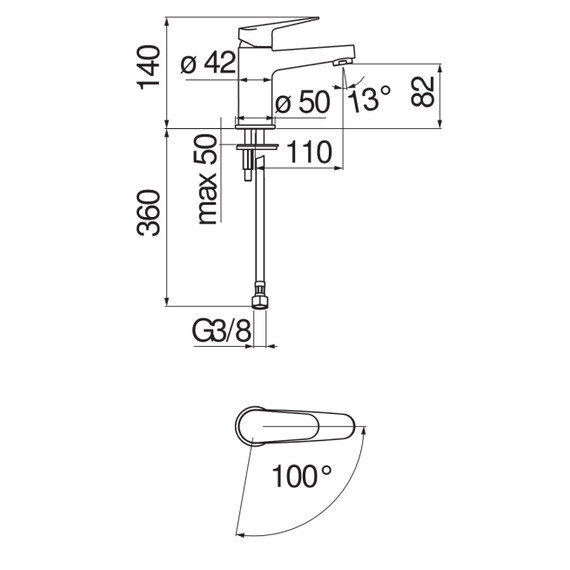 СМЕСИТЕЛЬ ДЛЯ РАКОВИНЫ NOBILI BLUES BSE101118/3CR БЕЗ ДОННОГО КЛАПАНА, COOLSTART, ХРОМ