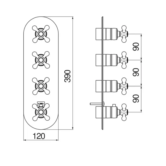 СМЕСИТЕЛЬ ТЕРМАСТАТИЧЕСКИЙ ДЛЯ ДУША NOBILI GRC5104GDP НА 4 ПОТРЕБИТЕЛЯ (ВНЕШНЯЯ ЧАСТЬ), ЗОЛОТО