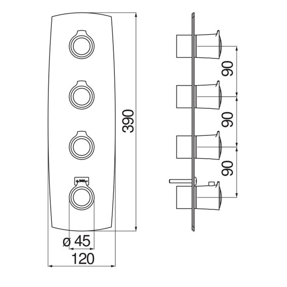 СМЕСИТЕЛЬ ТЕРМАСТАТИЧЕСКИЙ ДЛЯ ДУША NOBILI SI98104GDP 4 ВЫХОДА (ВНЕШНЯЯ ЧАСТЬ), ЗОЛОТО