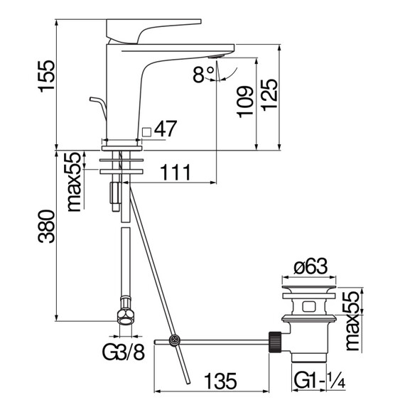 СМЕСИТЕЛЬ ДЛЯ РАКОВИНЫ NOBILI SEVEN SE124118/1BM VELVET BLACK