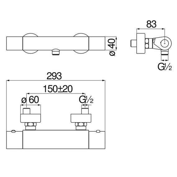 СМЕСИТЕЛЬ ДЛЯ ДУША NOBILI SEVEN SE124030BM VELVET BLACK С ТЕРМОСТАТОМ, МАТОВЫЙ ЧЕРНЫЙ