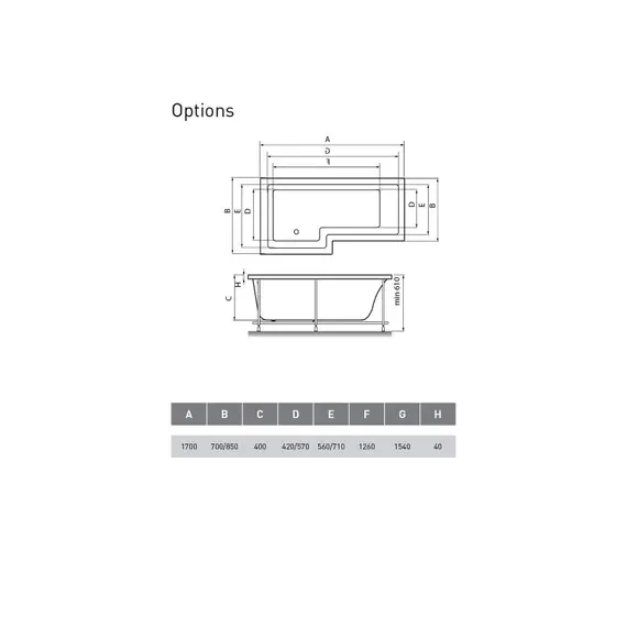 ВАННА АКРИЛОВАЯ VAYER OPTIONS 165Х85/70 L