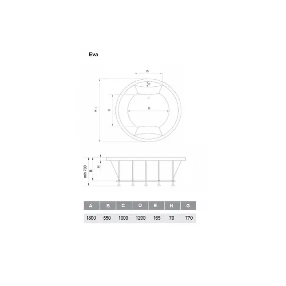 ВАННА АКРИЛОВАЯ VAYER EVA D180