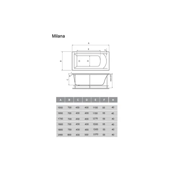 ВАННА АКРИЛОВАЯ VAYER MILANA 190X80
