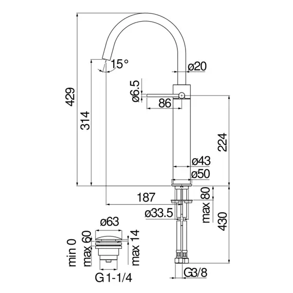 СМЕСИТЕЛЬ ДЛЯ РАКОВИНЫ NOBILI VELIS VE125168/2CR CHROME С ДОННЫМ КЛАПАНОМ, ХРОМ