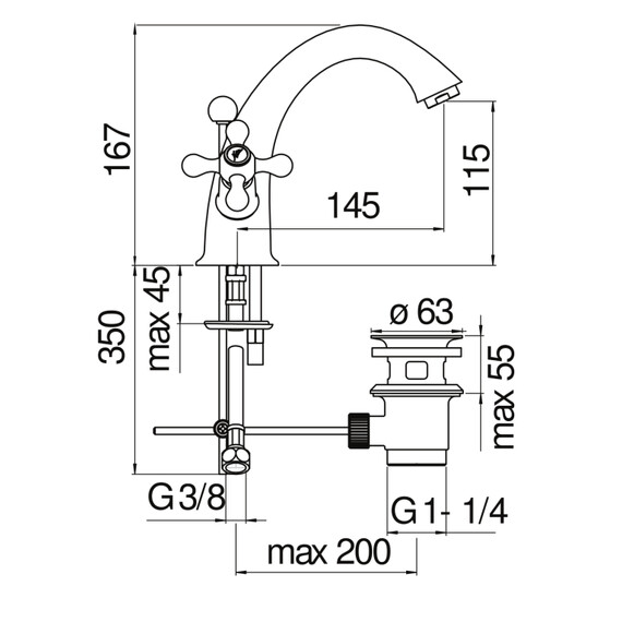 СМЕСИТЕЛЬ ДЛЯ РАКОВИНЫ NOBILI GRAZIA GRC5118/6GDP ROYAL GOLD